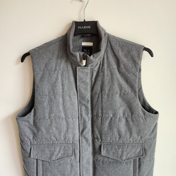 Large Gray Vest Coat Mens Jos A Bank New Tailored Fit Size L Nwt Zip Up Jacket - Picture 10 of 17
